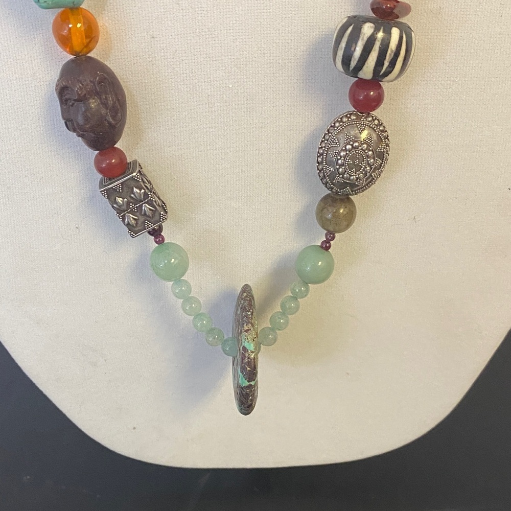 Artisan Beaded Necklace semi precious stones 30” with Earthy Tones - Picture 2 of 7